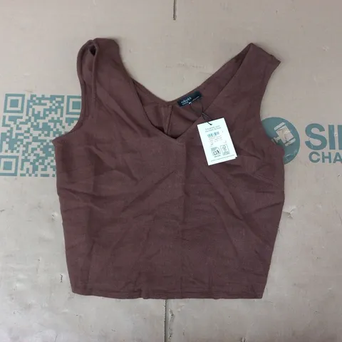 NOBPODY'S CHILD SARA CROPPED TOP IN BROWN SIZE UK 8