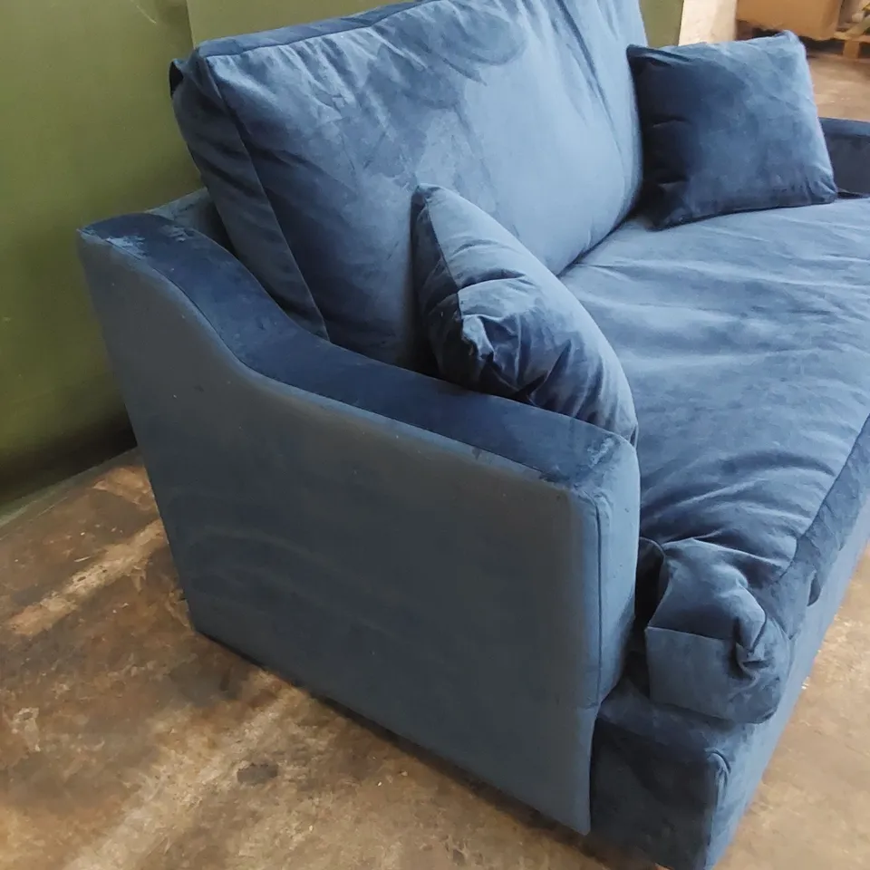 QUALITY DESIGNER 2 SEATER BLUE VELVET SOFA