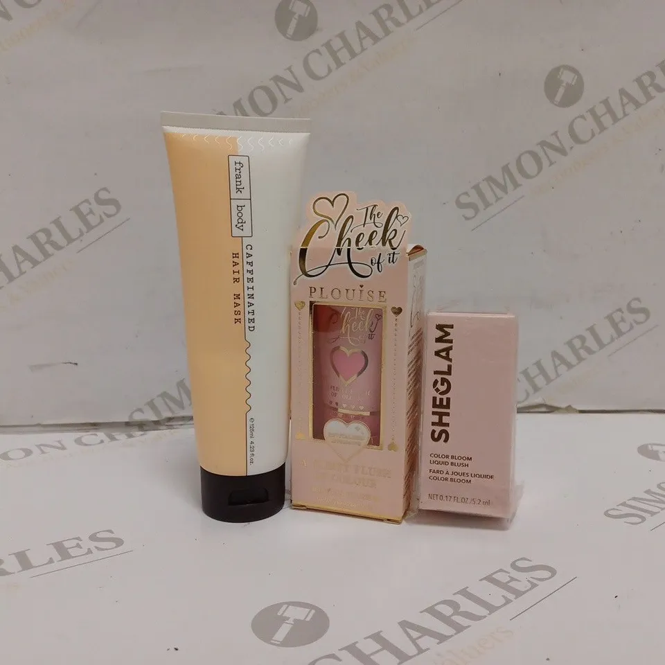 APPROXIMATELY 25 ASSORTED HEALTH AND BEAUTY PRODUCTS TO INCLUDE SHEGLAM COLOUR BLOOM LIQUID BLUSH, FRANK BODY CAFFEINATED HAIR MASK, THE CHEEK OF IT LIQUID BLUSH