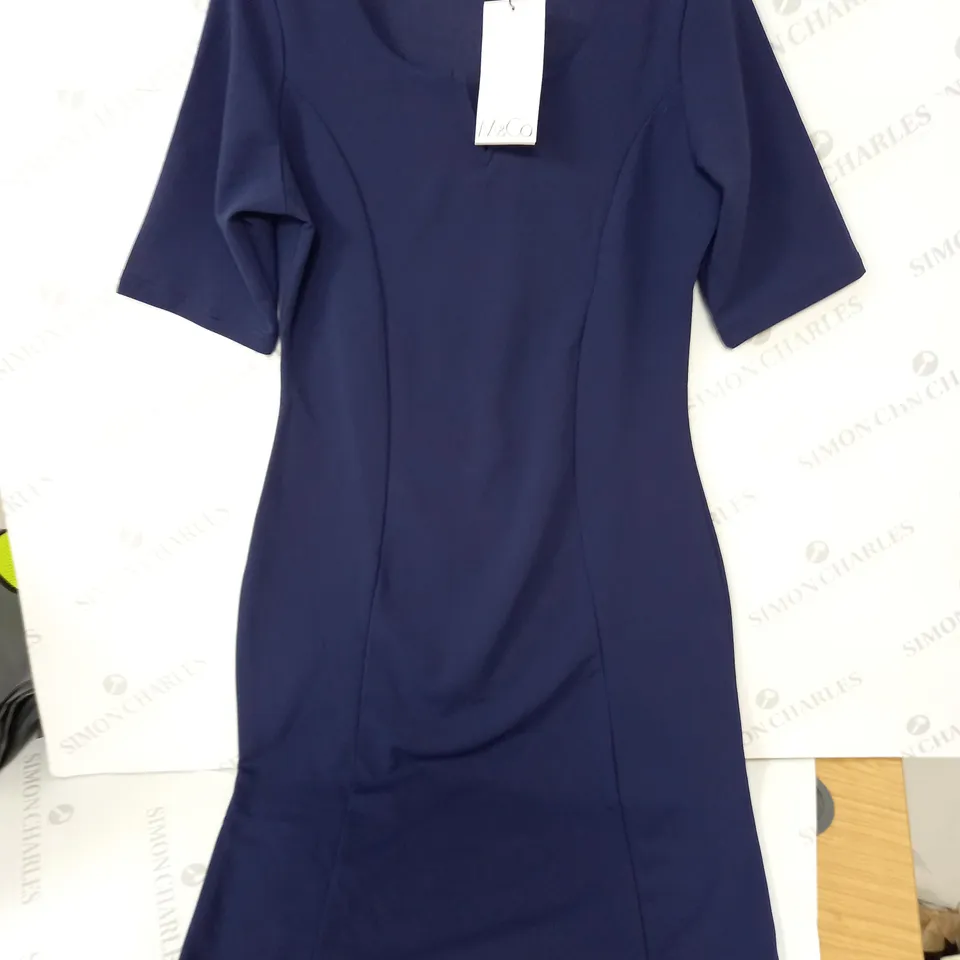 M&CO NAVY BOAT NECK DRESS - UK 12