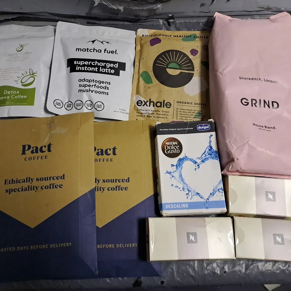 LOT OF 11 ASSORTED PACKS OF COFFEE TO INCLUDE GRIND WHOLE BEAN, MATCHA FUEL LATTE AND PACT COFFEE