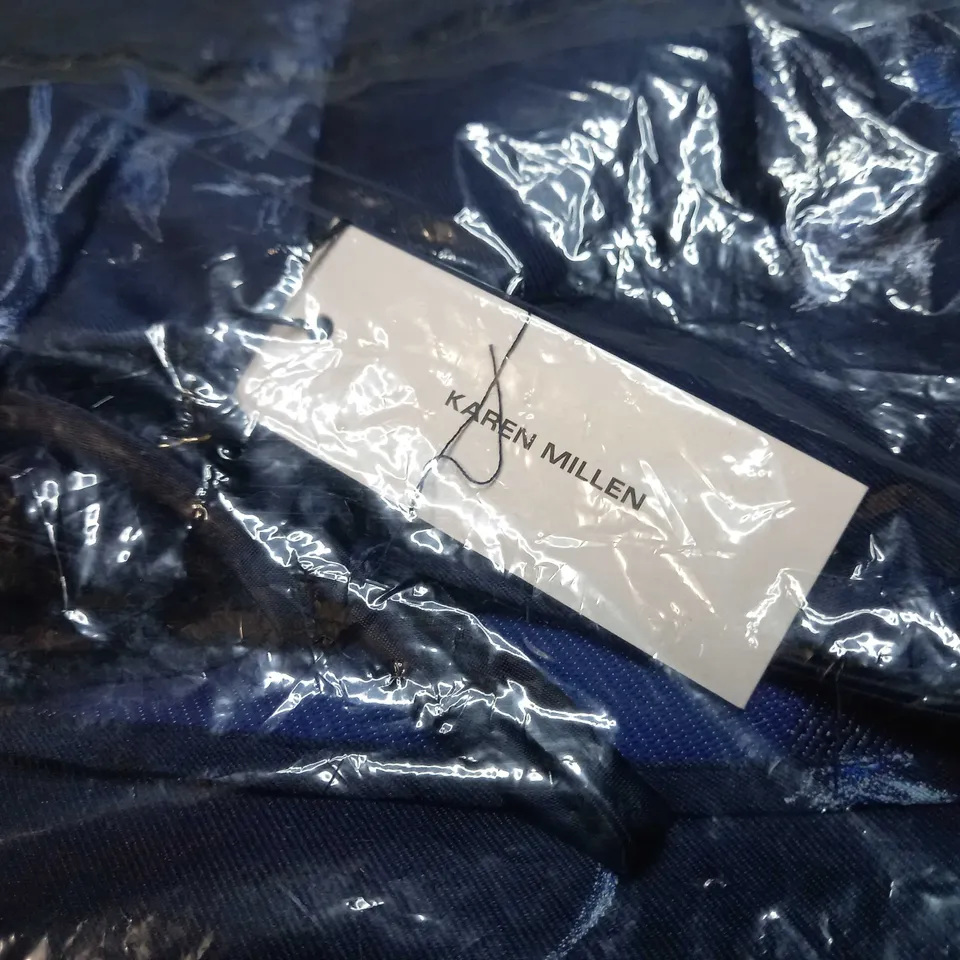 PACKAGED KAREN MILLEN NAVY FLORAL JACQUAD STRAPPY WOVEN PROM DRESS - SIZE 8
