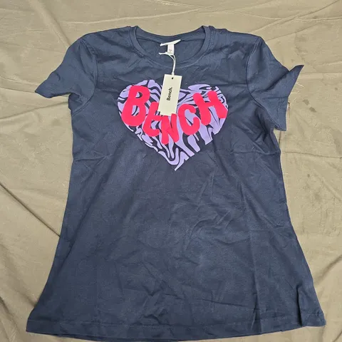 BENCH LADIES' NAVY T-SHIRT WITH PINK HEART GRAPHIC (EU 44 / UK 16)