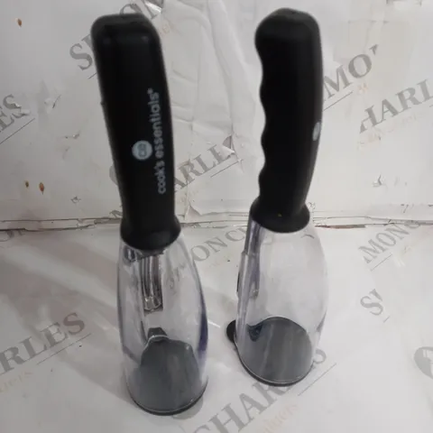 COOK'S ESSENSTIALS SET OF 2 HANDHELD PEELERS WITH CATCH BASIN