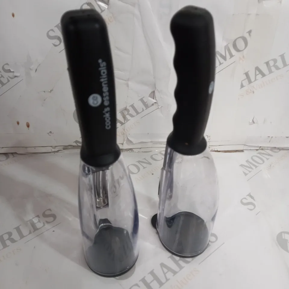 COOK'S ESSENSTIALS SET OF 2 HANDHELD PEELERS WITH CATCH BASIN