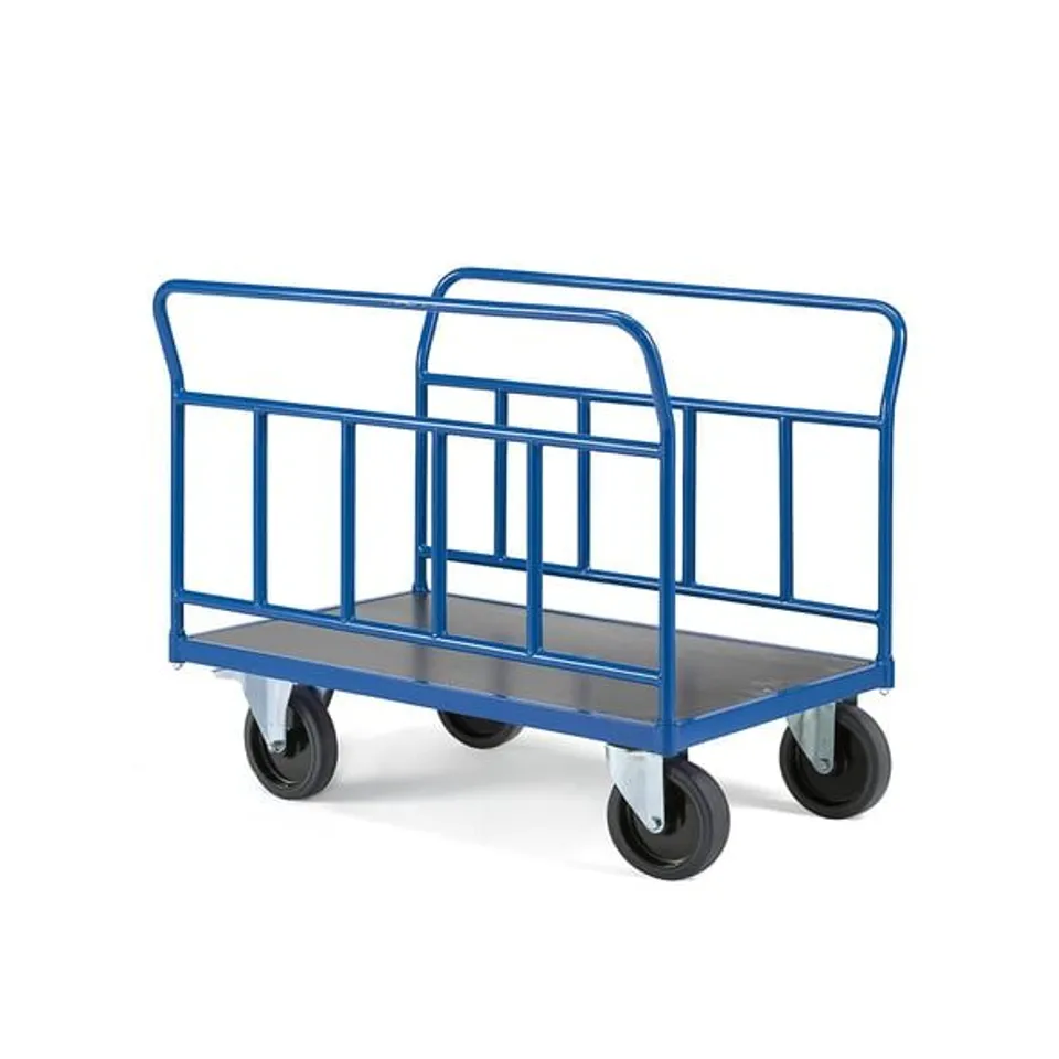 BOXED PLATFORM TROLLEY TRANSFER 2 LONG STEEL SIDES, 1000×700MM, ELASTIC RUBBER, WITH BRAKES (3 BOXES)