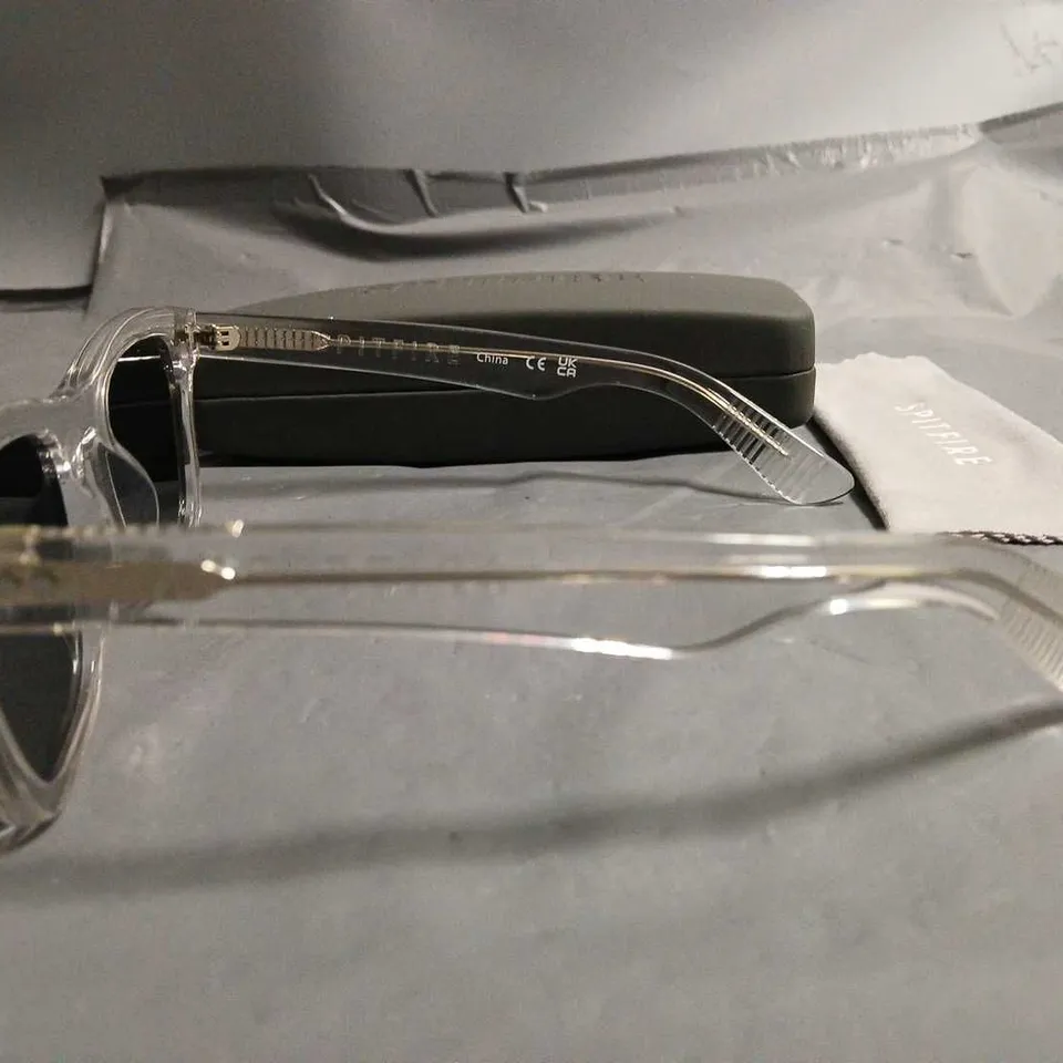 PAIR OF SPITFIRE CLEAR FRAMED GLASSES IN CASE