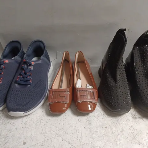 BOX OF APPROXIMATELY 8 ASSORTED PAIRS OF SHOES AND FOOTWEAR ITEMS IN VARIOUS COLOURS, STYLES, AND SIZES