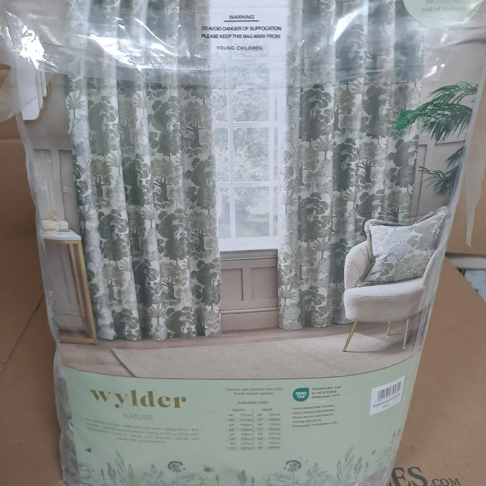 WYLDER NATURE WOODLAND EYELET LINED CURTAINS - W 90" / D 90"