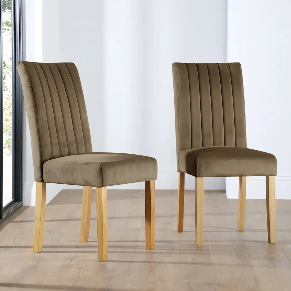 BOXED SALISBURY DINING CHAIR, BEIGE CLASSIC VELVET & NATURAL OAK FINISHED HARDWOOD (1 BOX)