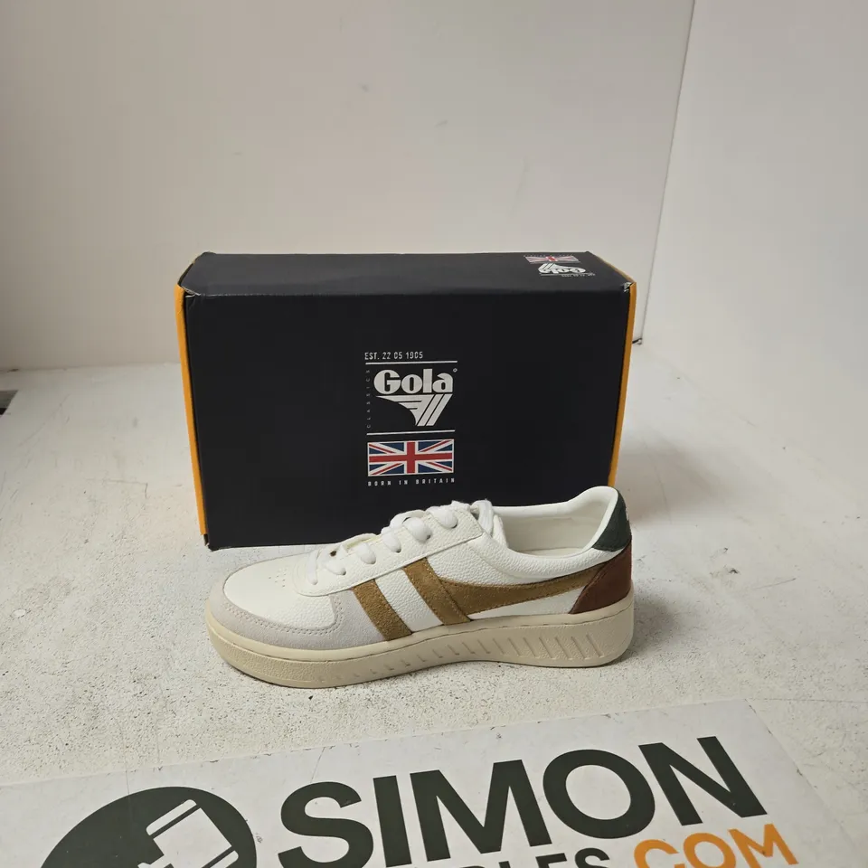 GOLA GRAND SLAM TRIDENT CLA415 SNEAKERS – WHITE/BROWN SUGAR/DARK KHAKI, UK 5 (EU 38) – BOXED