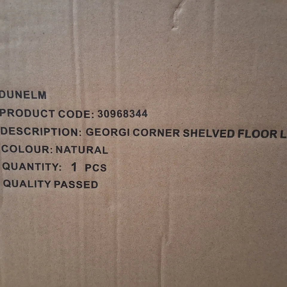 BOXED DUNELM GEORGI CORNER SHELVED FLOOR LAMP – NATURAL