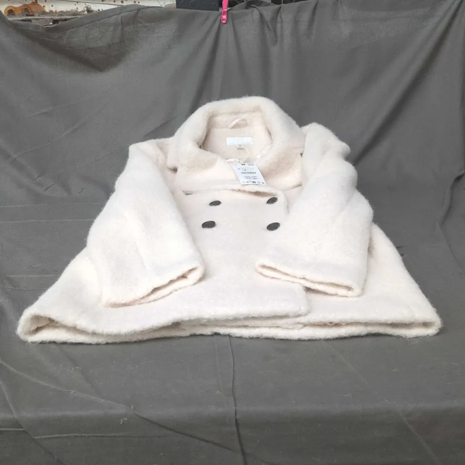 ZARA FAUX FUR COAT – CREAM, SIZE S (EU/USA S), MADE IN CAMBODIA