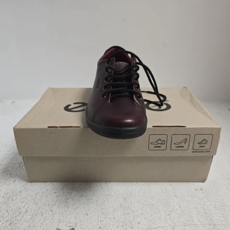 BOXED PAIR OF ECCO LACE UP SHOES IN OXBLOOD SIZE EU 39