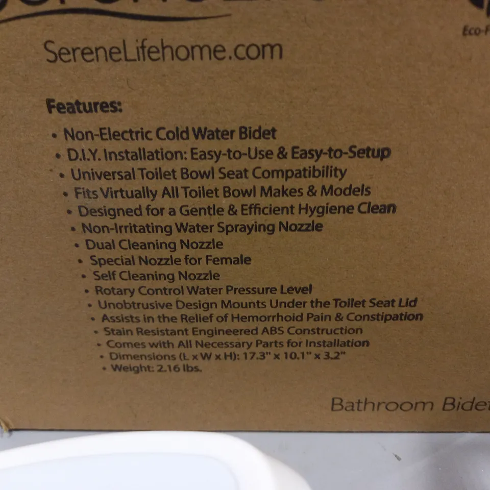BOXED SERENELIFE NON-ELECTRIC COLD WATER BIDET