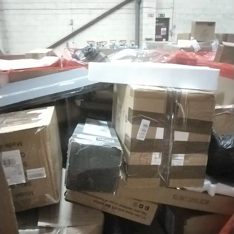 PALLET OF HOUSEHOLD ITEMS TO INCLUDE DRYWALL CUTTING TOOL,DEHUMIDIFIER, WALLHACK,WALL CLOCK AND OTHER ASSORTED ITEMS...