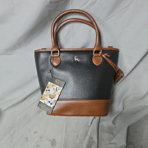 ASHWOOD LUXURY LEATHER HANDBAG – BLACK WITH TAN TRIM