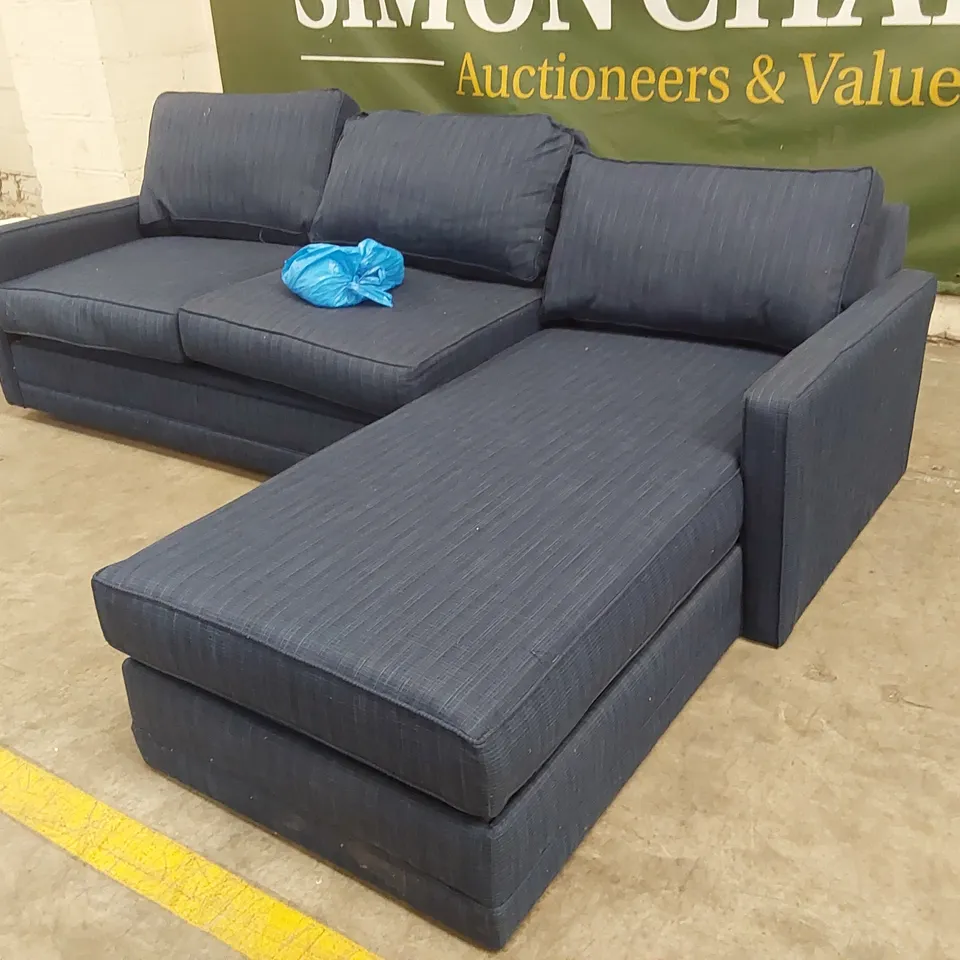 QUALITY DESIGNER CHAISE CORNER SOFA BED - NAVY BLUE FABRIC