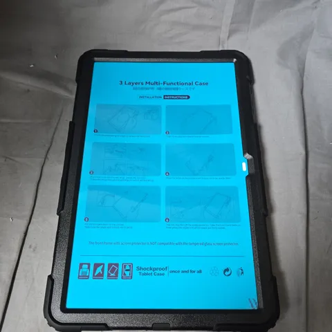 BOX OF APPROXIMATELY 17 3-LAYERS MULTI-FUNCTIONAL RUGGED TABLET CASE WITH HAND STRAP 