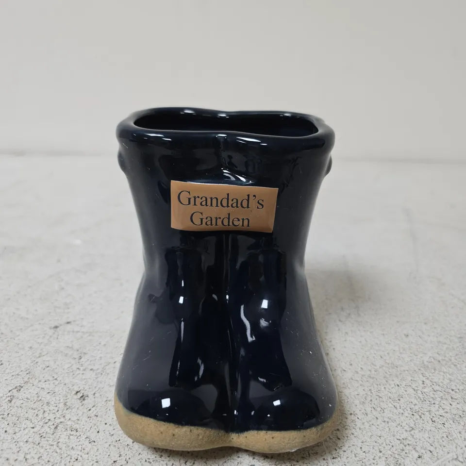 DIBOR SMALL GRANDAD'S GARDEN WELLINGTON BOOTS PLANTER, BLUE GLAZE