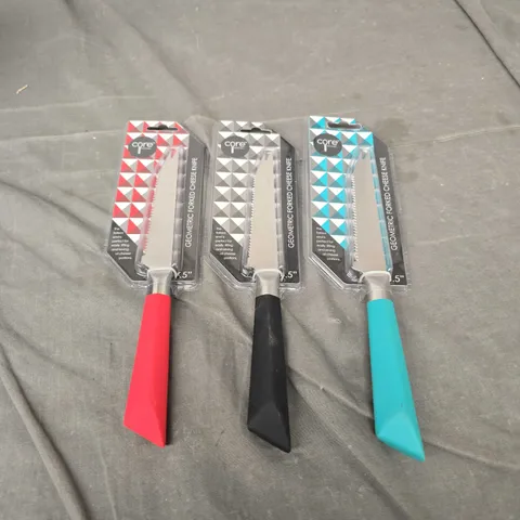 APPROXIMATELY 20 CORE KITCHEN GEOMETRIC FORKED CHEESE KNIVES 4.5" BLADE 3 COLOURS