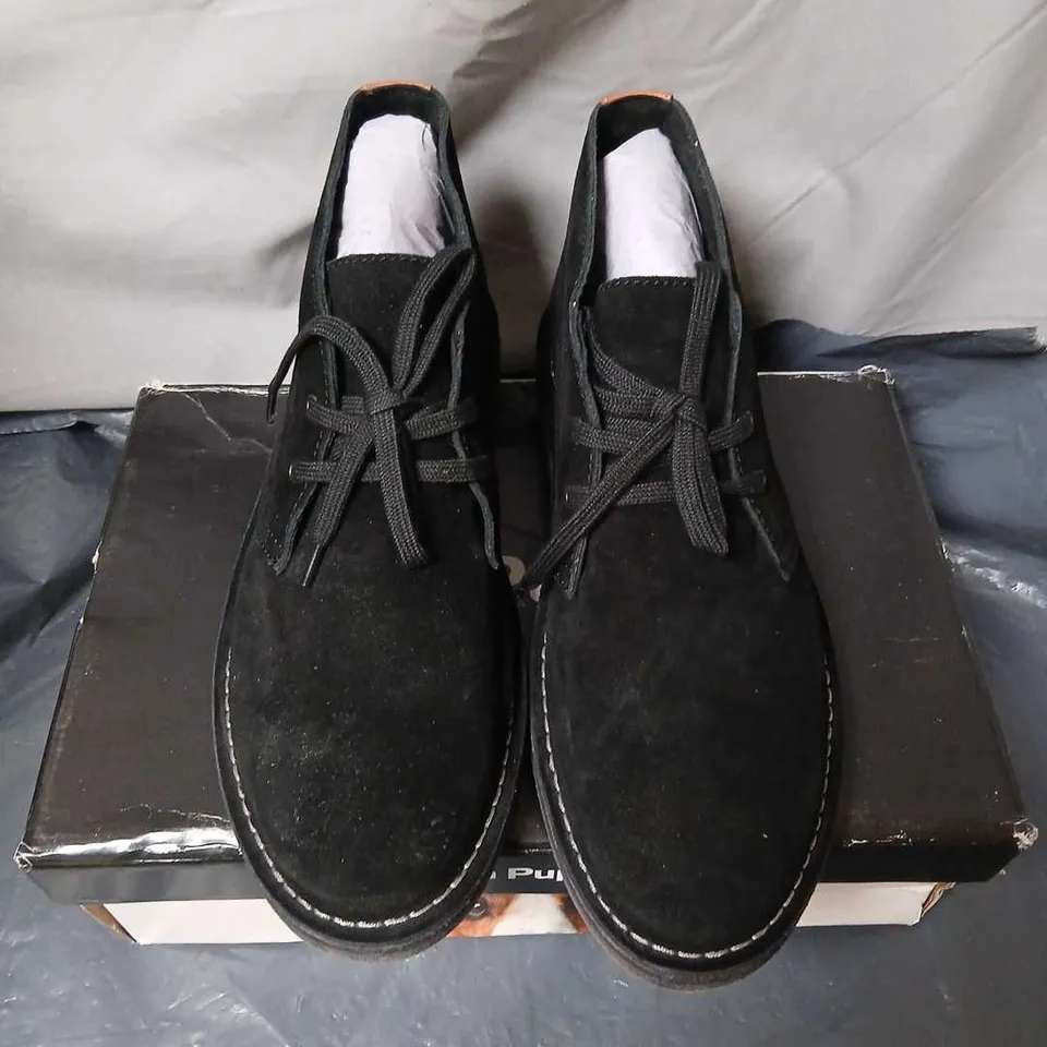 HUSH PUPPIES MENS SAMUEL SUEDE SHOES - BLACK, UK 10