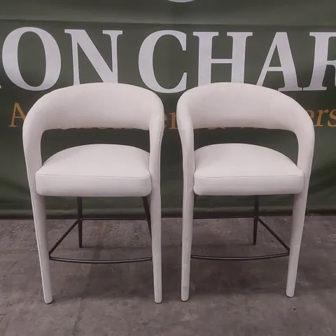 SET OF 2 DANETTI RHETT CREAM PLUSH FABRIC BAR STOOLS