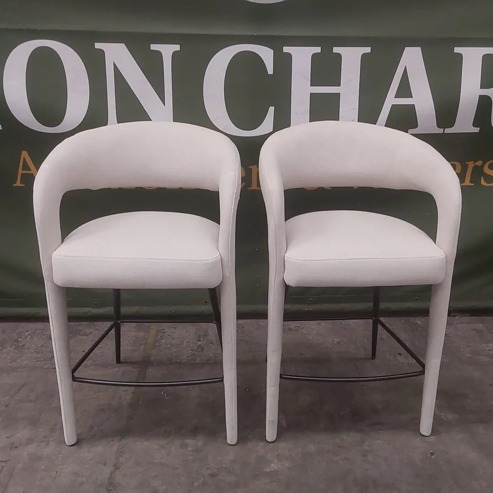 SET OF 2 DANETTI RHETT CREAM PLUSH FABRIC BAR STOOLS