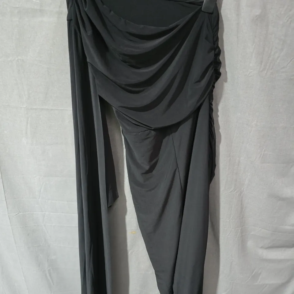CLUB LONDON BLACK DRAPED ONE-SHOULDER MAXI DRESS