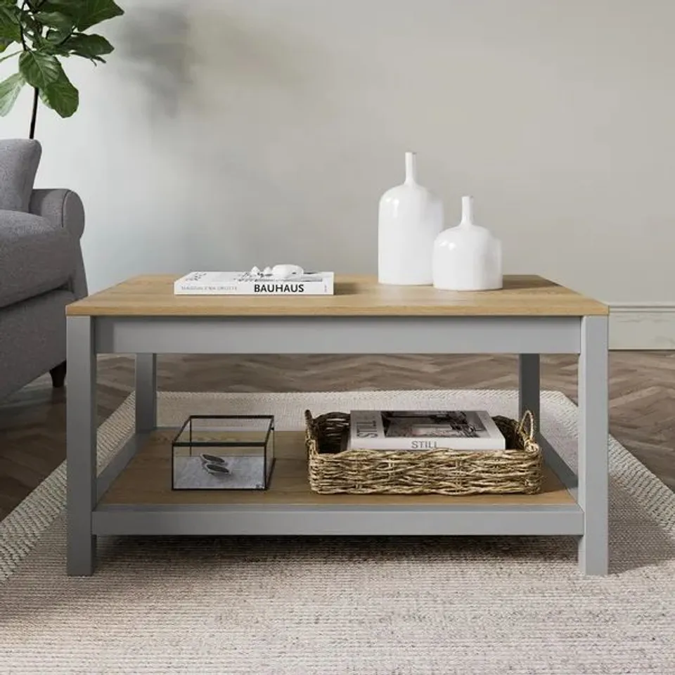 BOXED OLNEY COFFEE TABLE WITH SHELF, STONE (1 BOX)