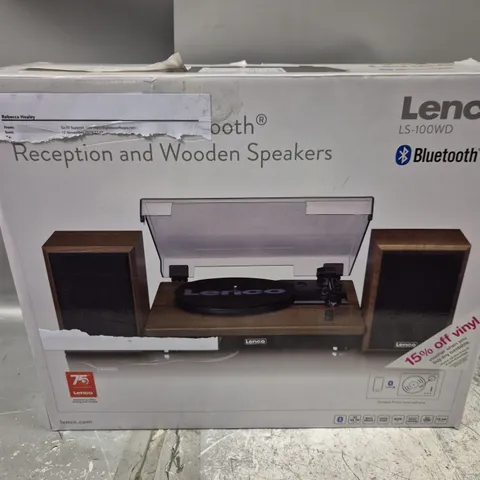 BOXED LENCO LS-100WD BELT DRIVE TURNTABLE WITH WOODEN SPEAKERS
