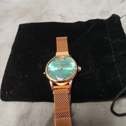 L.A BANUS LADIES' ROSE GOLD-TONE MESH BRACELET WATCH WITH EMERALD-GREEN DIAL
