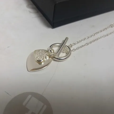 THE LOVE SILVER COLLECTION STERLING SILVER T BAR DOUBLE HEART NECKLACE