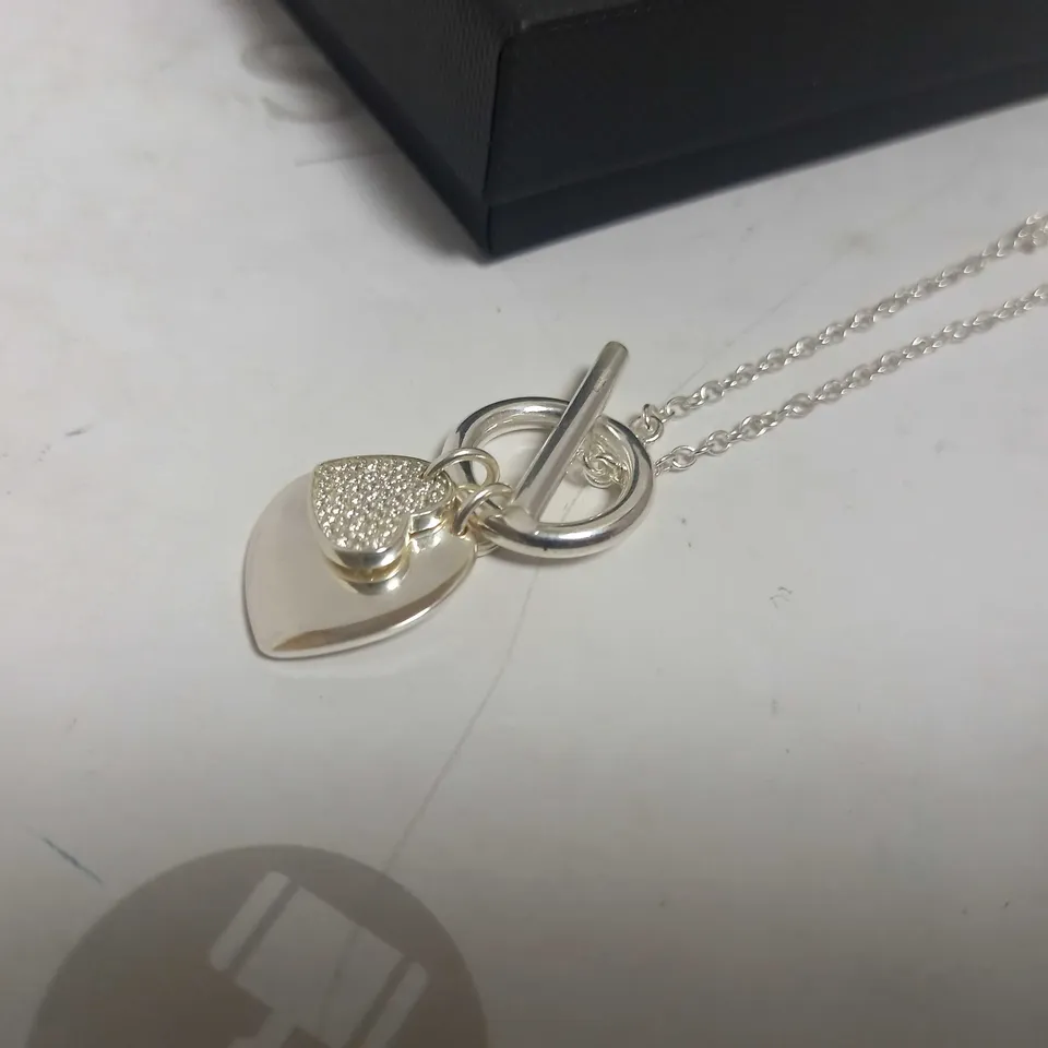 THE LOVE SILVER COLLECTION STERLING SILVER T BAR DOUBLE HEART NECKLACE RRP £78