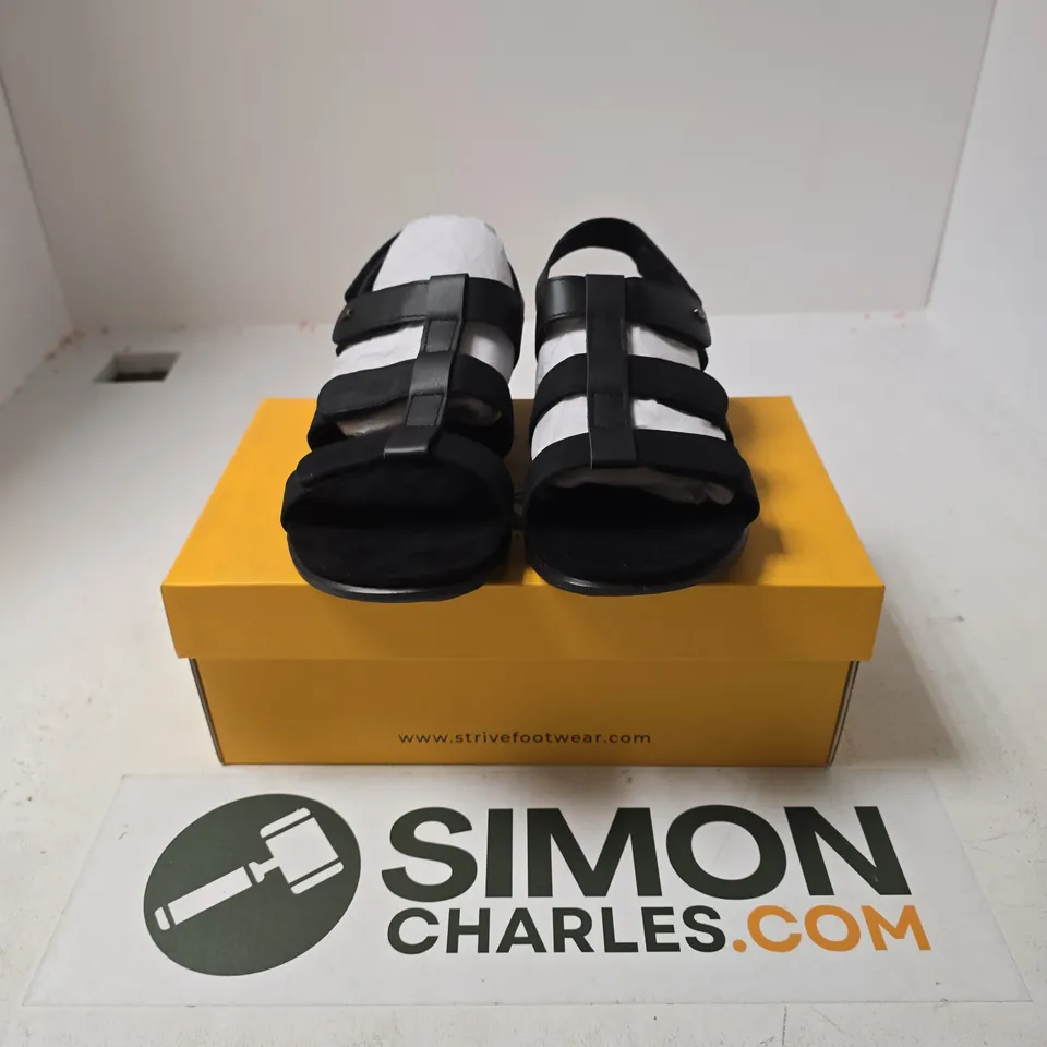 BOXED PAIR OF STRIVE CASSIS SANDALS IN BLACK - UK 6