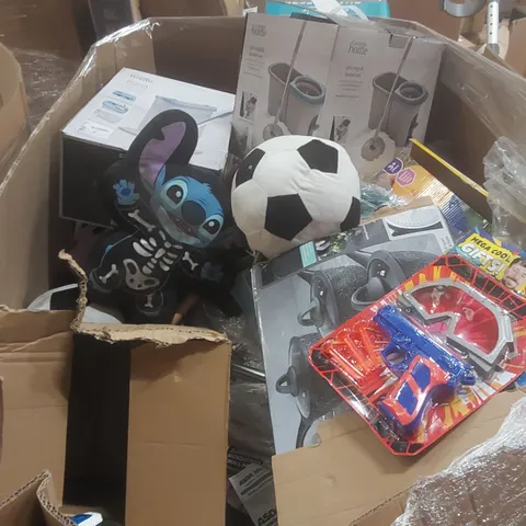 PALLET CONTAINING A VERY LARGE QUANTITY OF ASSORTED CONSUMER PRODUCTS INCLUDING: SPIN MOP & BUCKET SET, KIDS TOYS, FLAT MOP & BUCKET SET ECT
