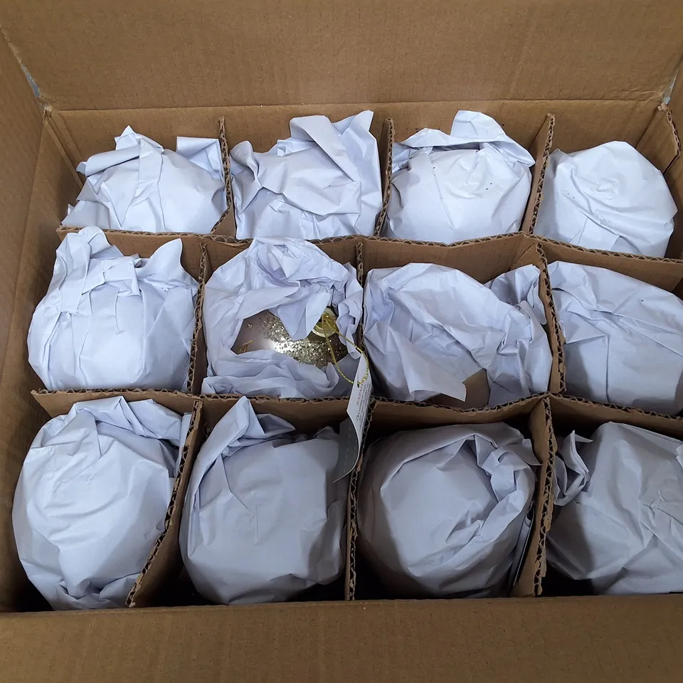 SET OF 12 GISELA GRAHAM DOVE THEMED GOLD TREE BAUBLES