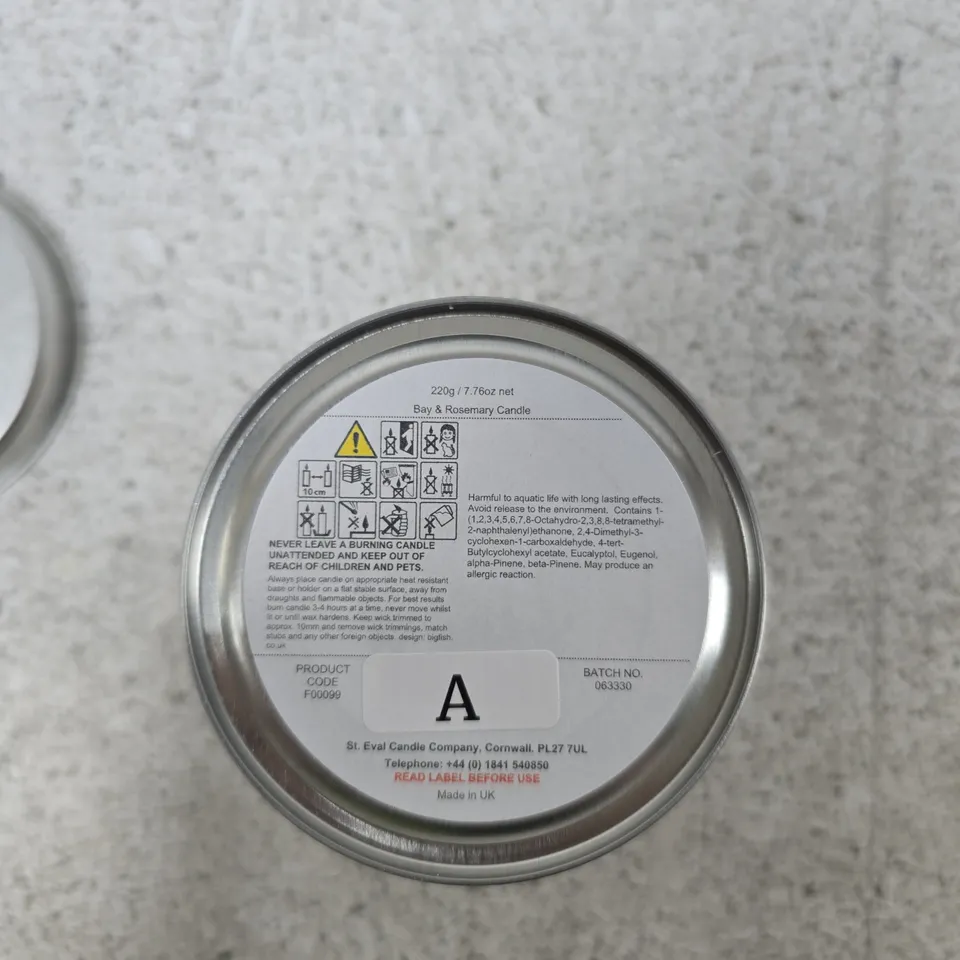 BAY & ROSEMARY CANDLE IN METAL TIN – ST EVAL CANDLE COMPANY, UK (220G)