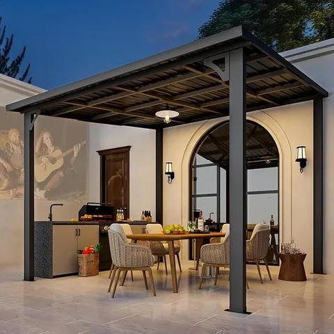 BOXED 10' X 10' HARDTOP GAZEBO OUTDOOR PERGOLA, HEAVY DUTY LEAN TO METAL PERGOLAS AND GAZEBOS CLEARANCE - BLACK (2 BOXES)