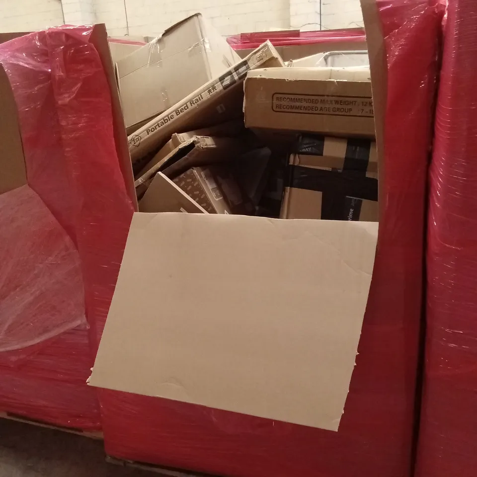 PALLET OF ASSORTED HOUSEHOLD GOODS AND PRODUCTS TO INCLUDE; MEMORY FOAM PILLOW, TRAVEL MAP, PORTABLE BED RAIL ETC