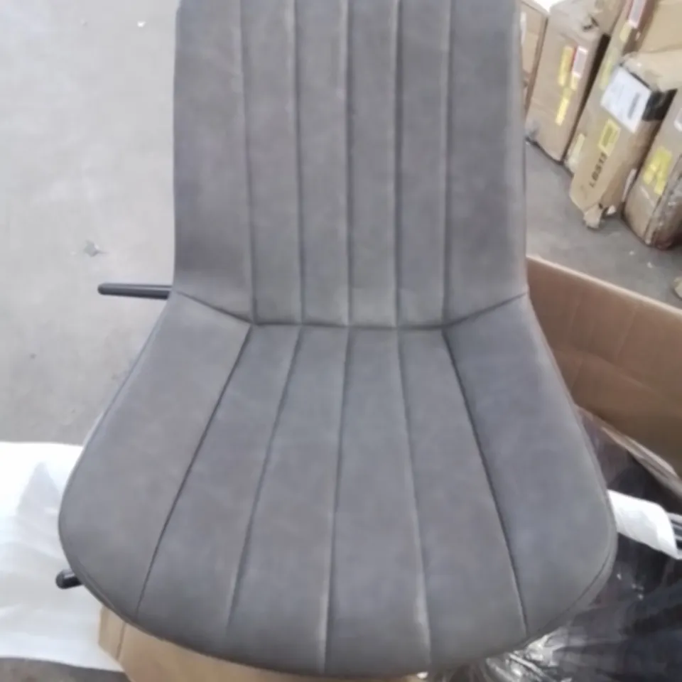 BOXED CARL SET OF TWO GREY FAUX LEATHER DINING CHAIRS