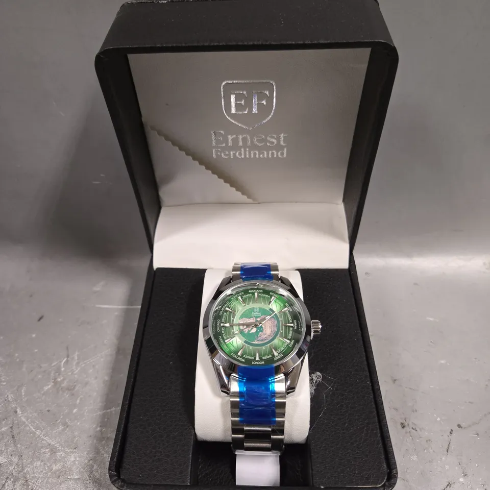MENS ERNEST FERDINAND WATCH – GLOBAL DIAL – STAINLESS STEEL STRAP