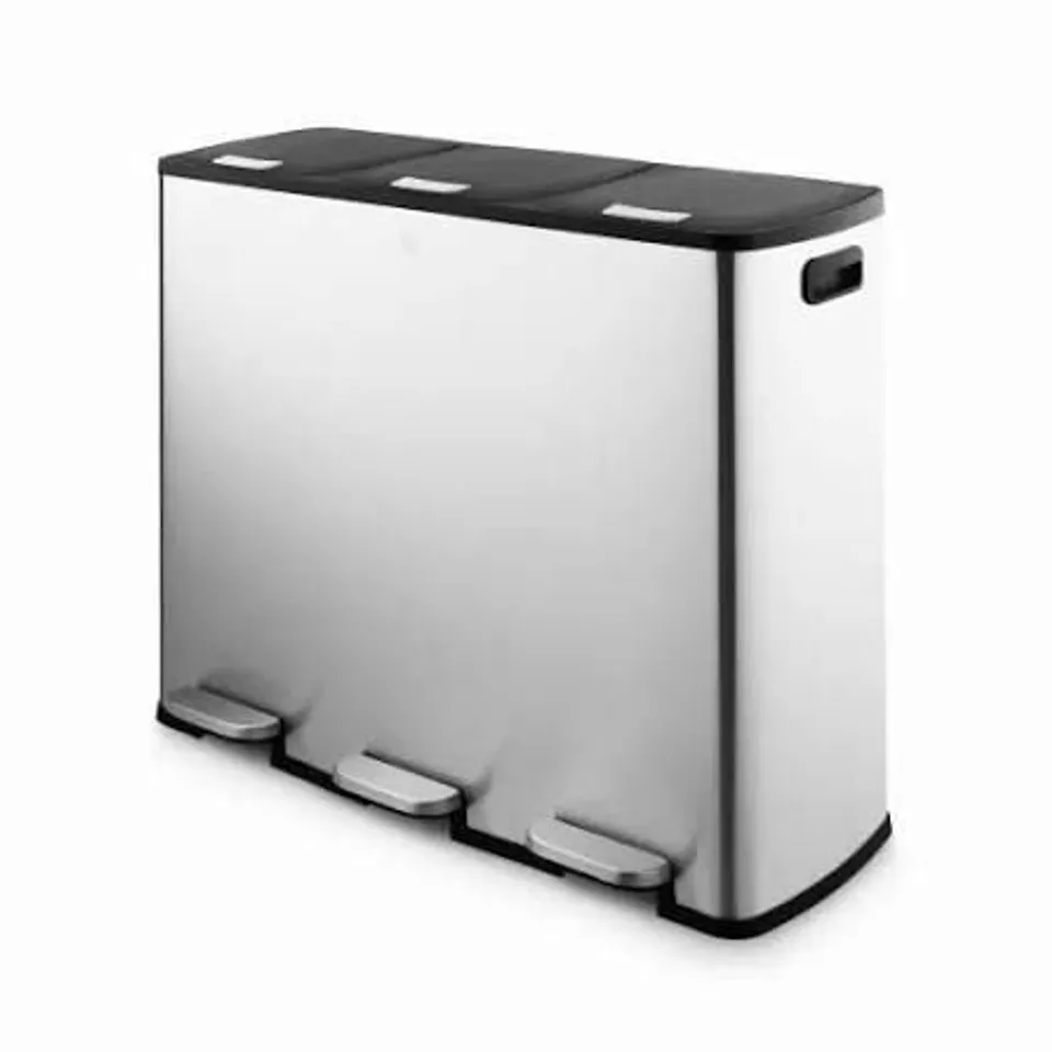 BOXED SWAN BLACK STAINLESS STEEL TRIPLE RECYCLING PEDAL BIN 90L - SWKA4410SS