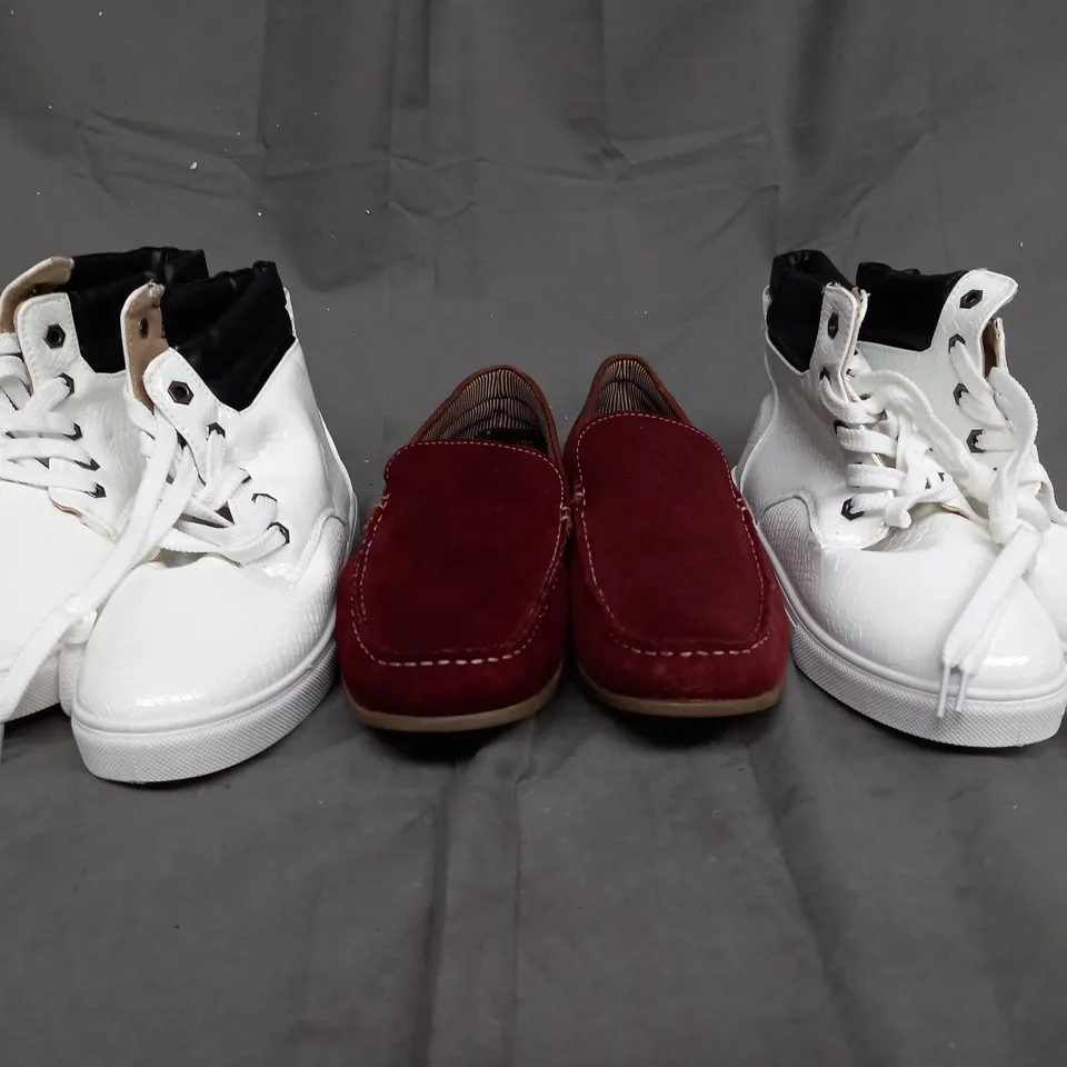 BOX OF APPROXIMATELY 15 ASORTED BOXED PAIRS OF SHOES IN VARIOUS STYLES AND SIZES TWO INCLUDE RED TAPE, ETC.