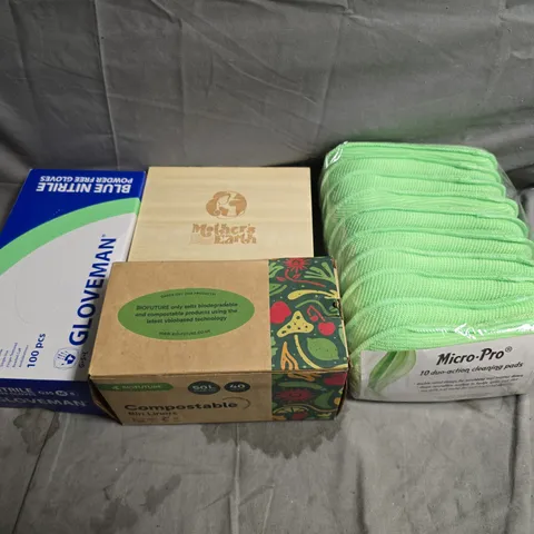 BOX OF APPROXIMATELY 15 ASSORTED HOUSEHOLD ITEMS TO INCLUDE CLEANING PADS, BIN LINERS AND WALLPAPER