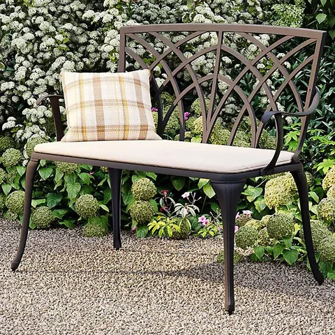 BOXED CHARLES BENTLEY METAL CAST ALUMINIUM 2 SEATER GARDEN PATIO BENCH SEAT