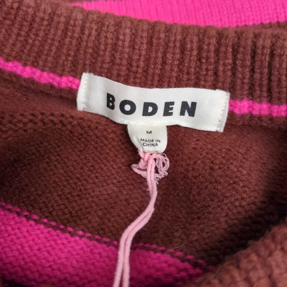 BODEN KNIT CARDIGAN, BROWN & PINK STRIPE, SIZE M