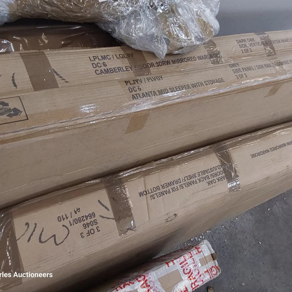 PALLET OF ASSORTED BOXED FURNITURE PARTS INCLUDING MID SLEEPER, WARDROBE PARTS, 