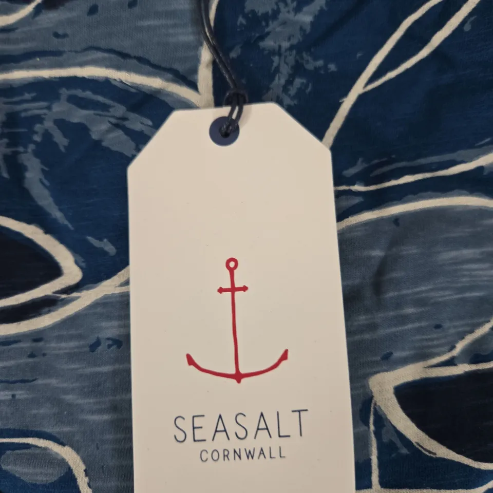 SEASALT CORNWALL WOMEN'S TOP – ORGANIC COTTON, UK 10, BLUE ABSTRACT PRINT