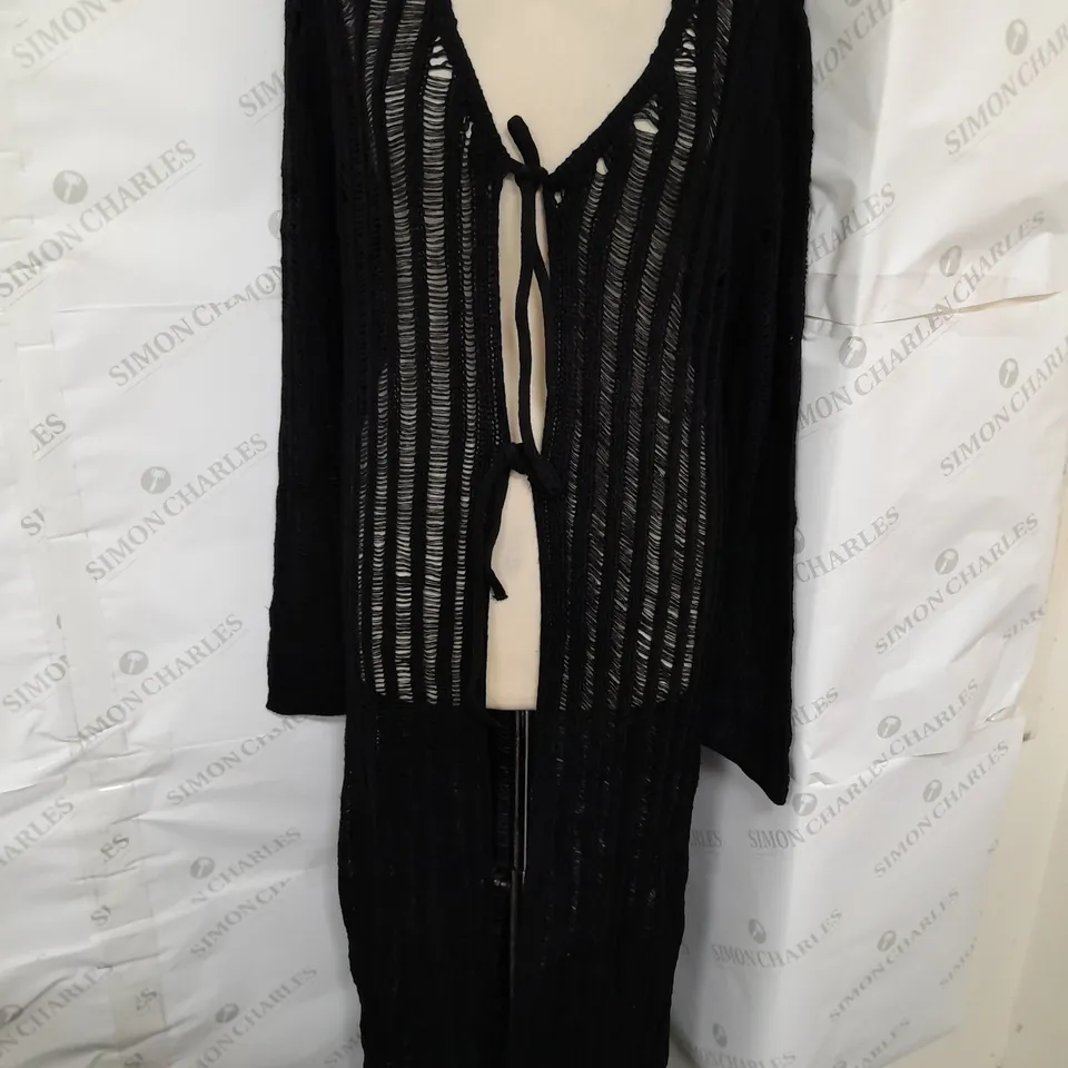 MISS SELFRIDGE KNITTED TIE FRONT OPEN DRESS IN BLACK SIZE S